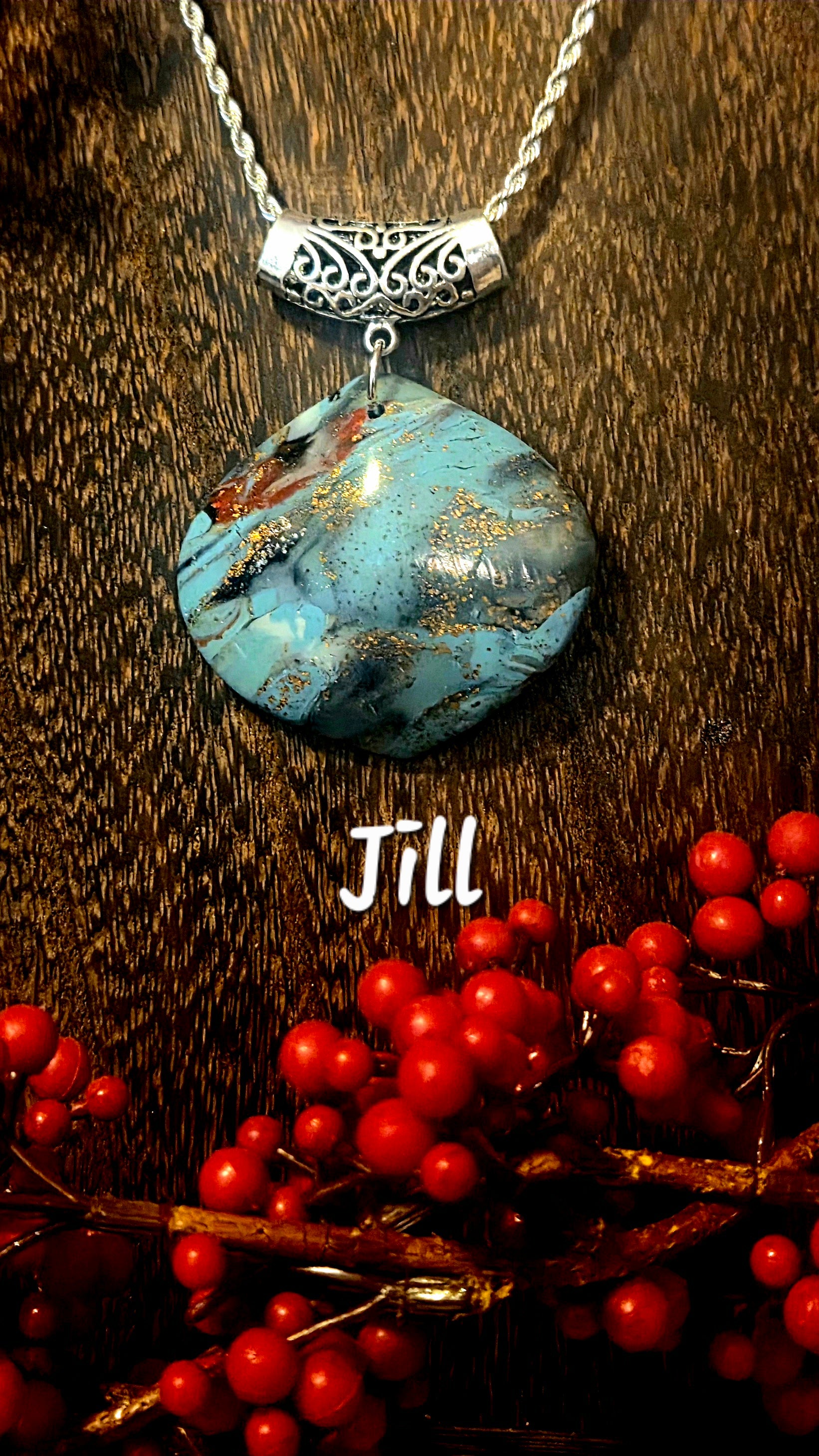 Jill | Hand Polished Faux Turquoise Statement Pendant Necklace