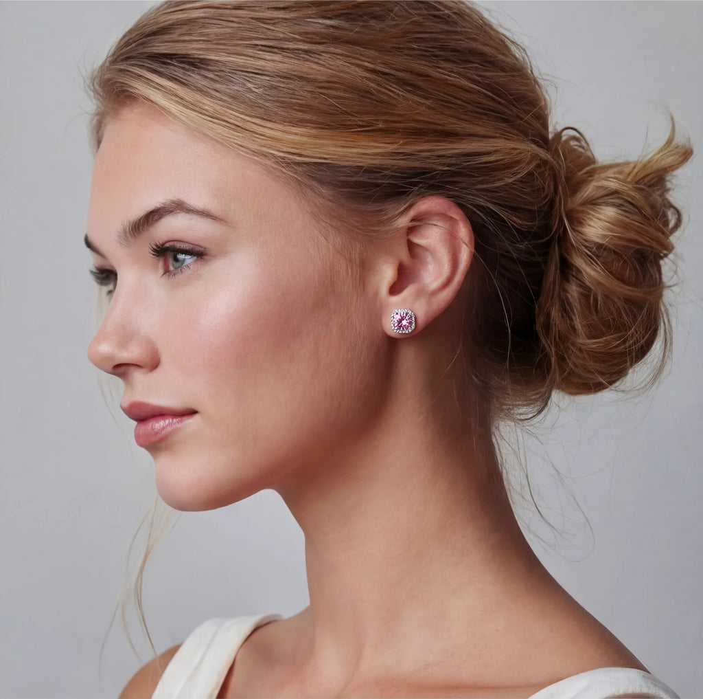 Blush Halo Moissanite Stud Earrings by Shop With Christy LLC
