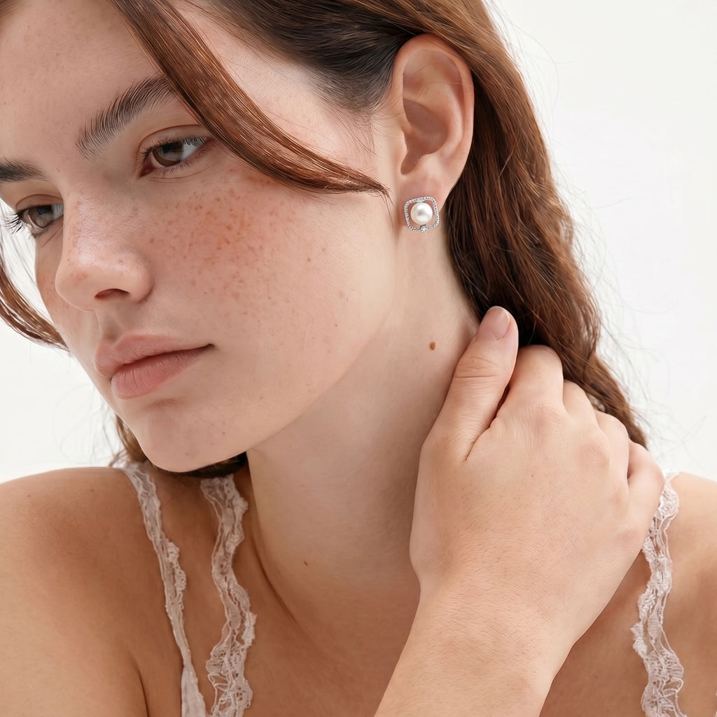 Pearl Halo Studs by Shop With Christy LLC