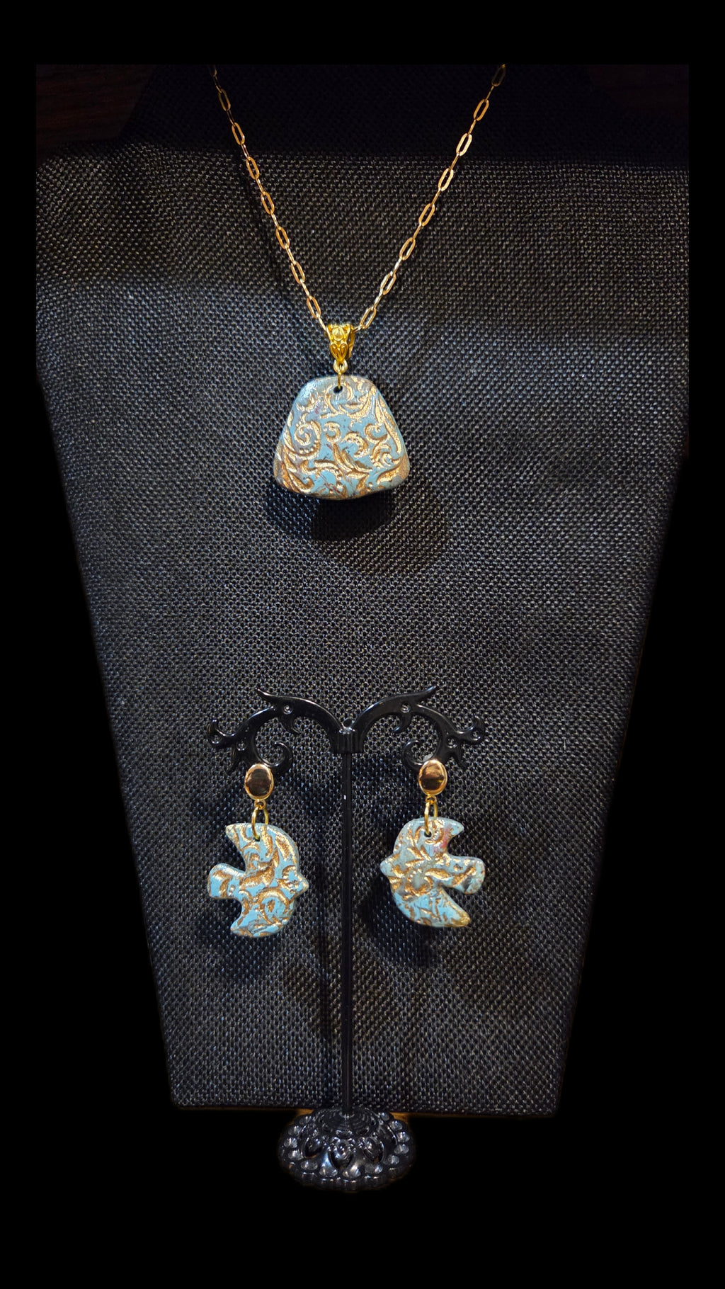 The "Jessica" pendant necklace and earrings set. From my faux turquoise line.