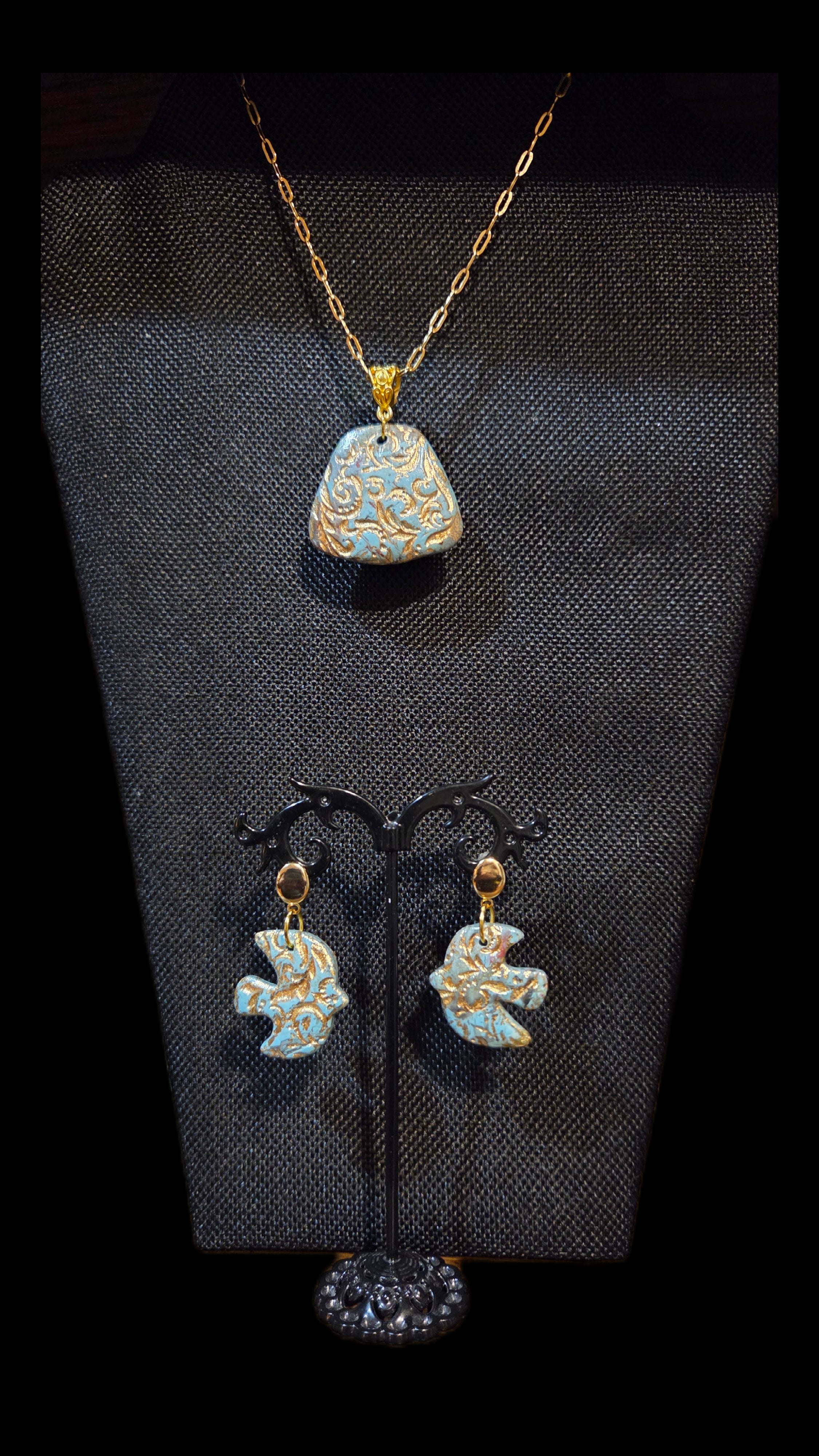 The "Jessica" pendant necklace and earrings set. From my faux turquoise line.