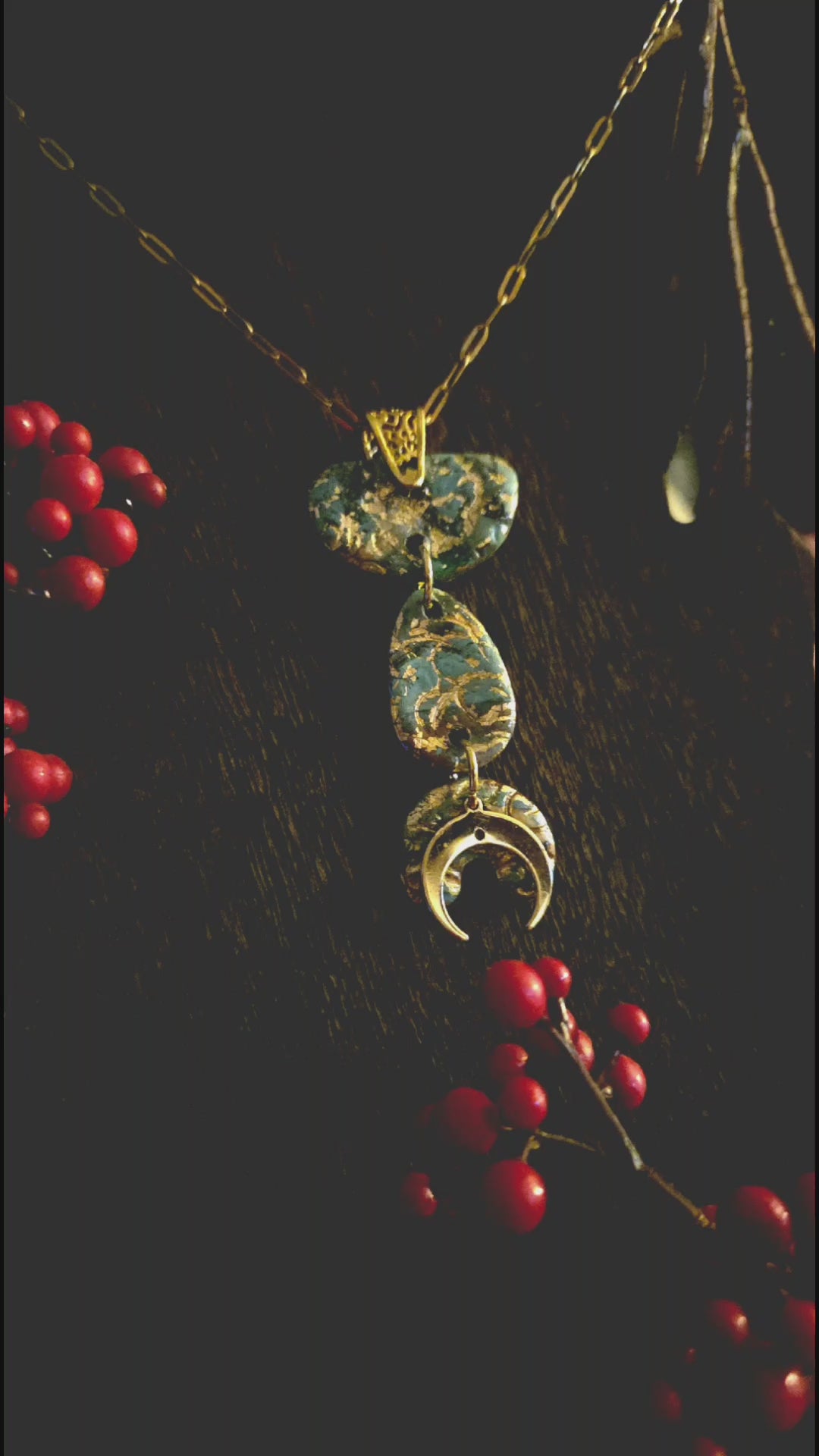 Linda | Weathered and Worn Faux Turquoise Triple Moon Pendant Necklace