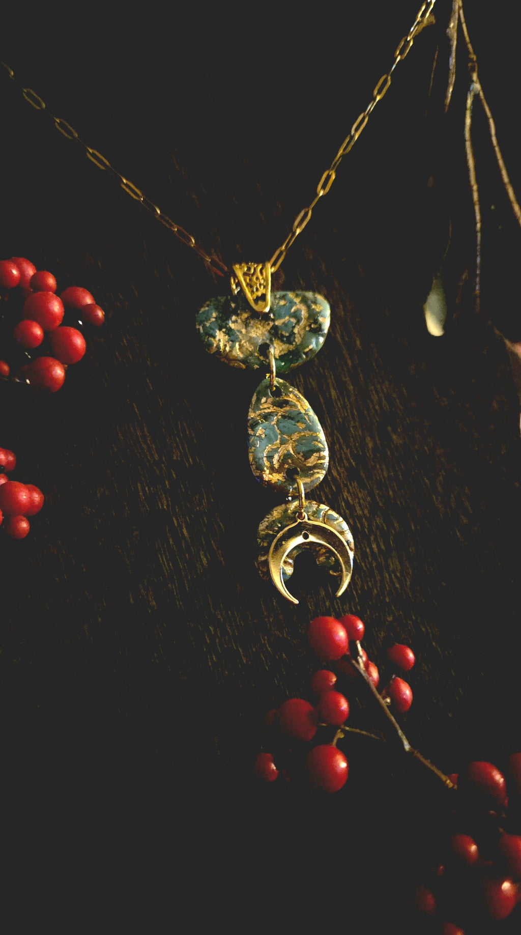 Linda | Weathered and Worn Faux Turquoise Triple Moon Pendant Necklace